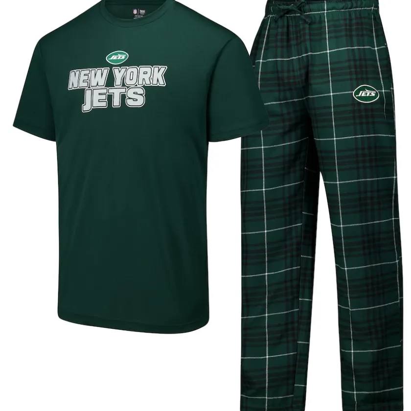 Underwear & Sleepwear^New York Jets Men's Concepts Sport Green/Black Vector T-Shirt & Flannel Pants Sleep Set
