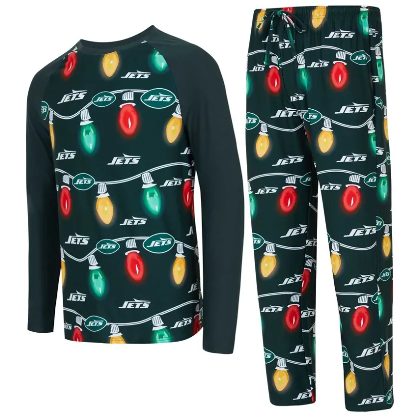 Underwear & Sleepwear^New York Jets Men's Concepts Sport Hunter Green Garland Knit Raglan Long Sleeve T-Shirt And Pants Set