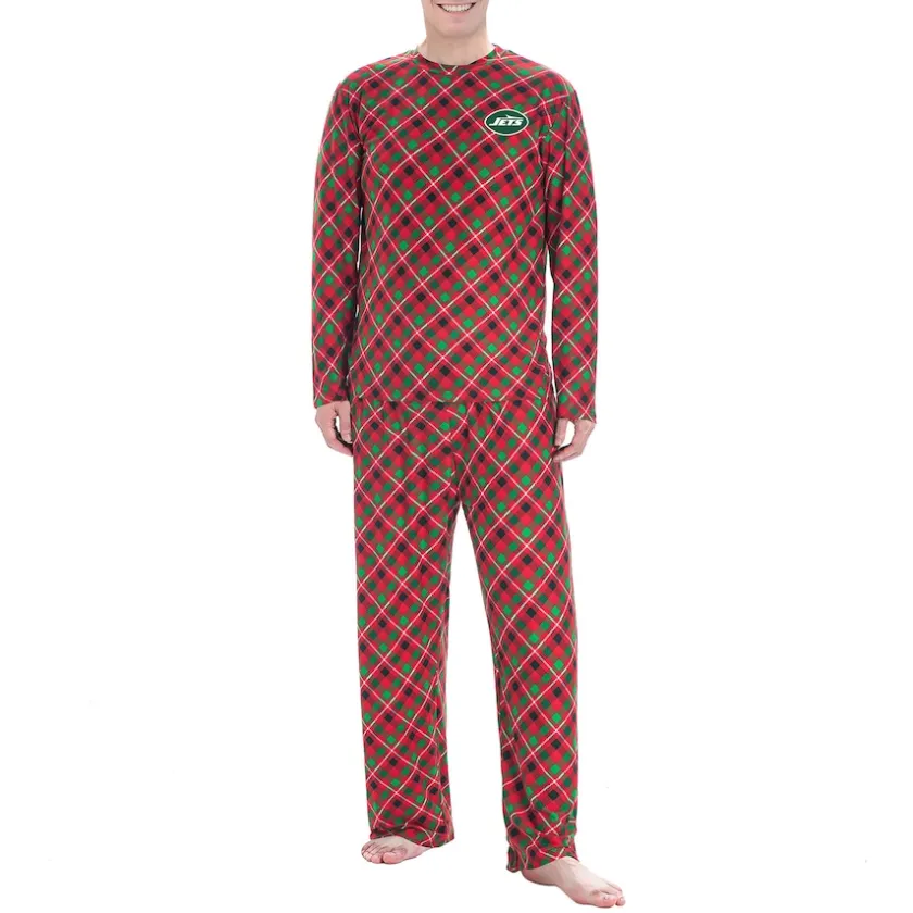 Underwear & Sleepwear^New York Jets Men's Concepts Sport Red Holly Allover Print Long Sleeve T-Shirt & Pants Sleep Set