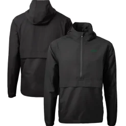 Jackets^New York Jets Men's Cutter & Buck Black Primary Logo Charter Eco Recycled Half-Zip Anorak Jacket