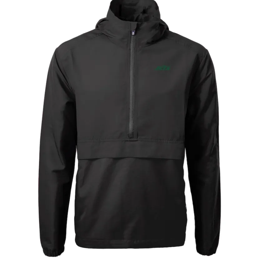 Jackets^New York Jets Men's Cutter & Buck Black Primary Logo Charter Eco Recycled Half-Zip Anorak Jacket