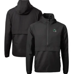 Jackets|Sweatshirts & Fleece^New York Jets Men's Cutter & Buck Black Helmet Charter Eco Recycled Half-Zip Anorak Jacket