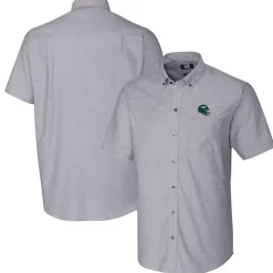 Sweaters & Dress Shirts^New York Jets Men's Cutter & Buck Charcoal Helmet Short Sleeve Stretch Oxford Button-Down Shirt