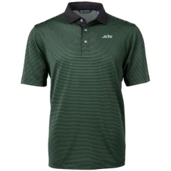 Polos^New York Jets Men's Cutter & Buck Hunter Green Primary Logo Virtue Eco Pique Micro Stripe Recycled Polo
