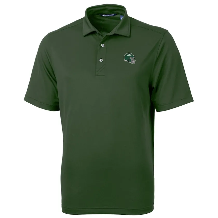 Polos^New York Jets Men's Cutter & Buck Hunter Green Helmet DryTec Virtue Eco Pique Recycled Polo