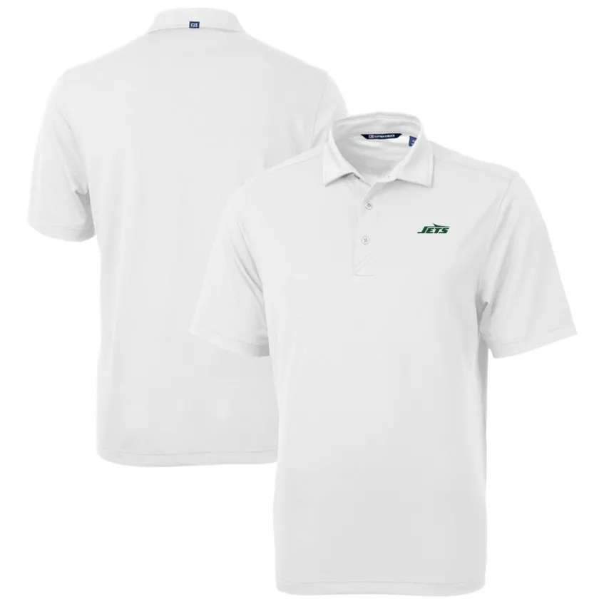 Polos^New York Jets Men's Cutter & Buck White Primary Logo DryTec Virtue Eco Pique Recycled Polo