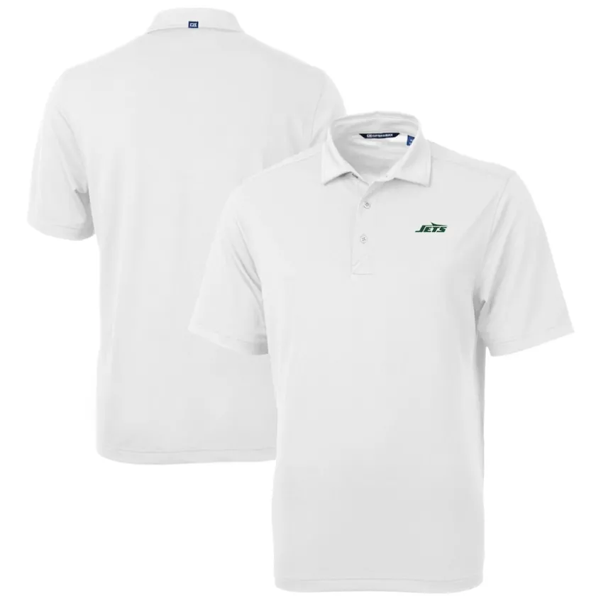 Polos^New York Jets Men's Cutter & Buck White Primary Logo DryTec Virtue Eco Pique Recycled Polo