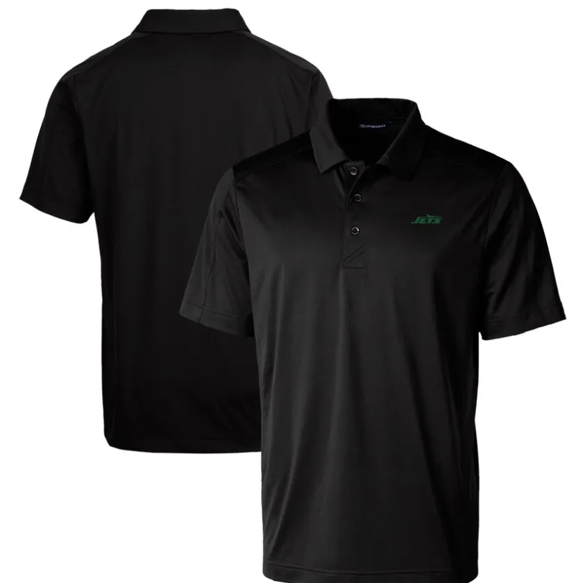 Polos^New York Jets Men's Cutter & Buck Black Primary Logo Prospect Eco Textured Stretch Recycled Polo