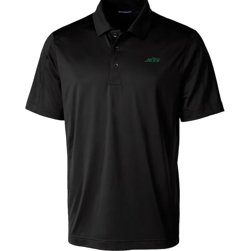 Polos^New York Jets Men's Cutter & Buck Black Primary Logo Prospect Eco Textured Stretch Recycled Polo