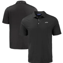 Polos^New York Jets Men's Cutter & Buck Black Monochromatic Logo Coastline Epic Comfort Eco Recycled Polo