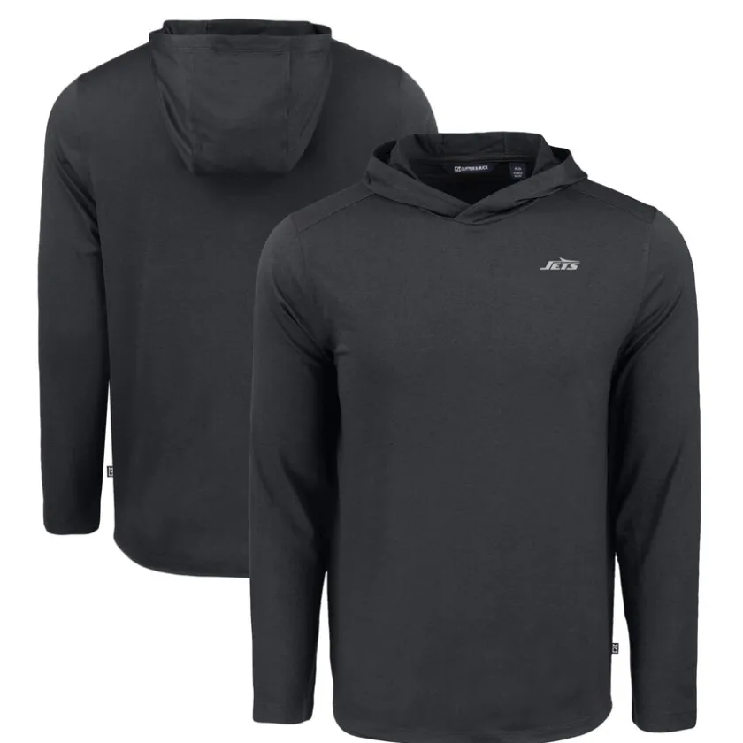 Sweaters & Dress Shirts^New York Jets Men's Cutter & Buck Black Monochromatic Logo Coastline Epic Comfort Eco Recycled Long Sleeve Hoodie T-Shirt
