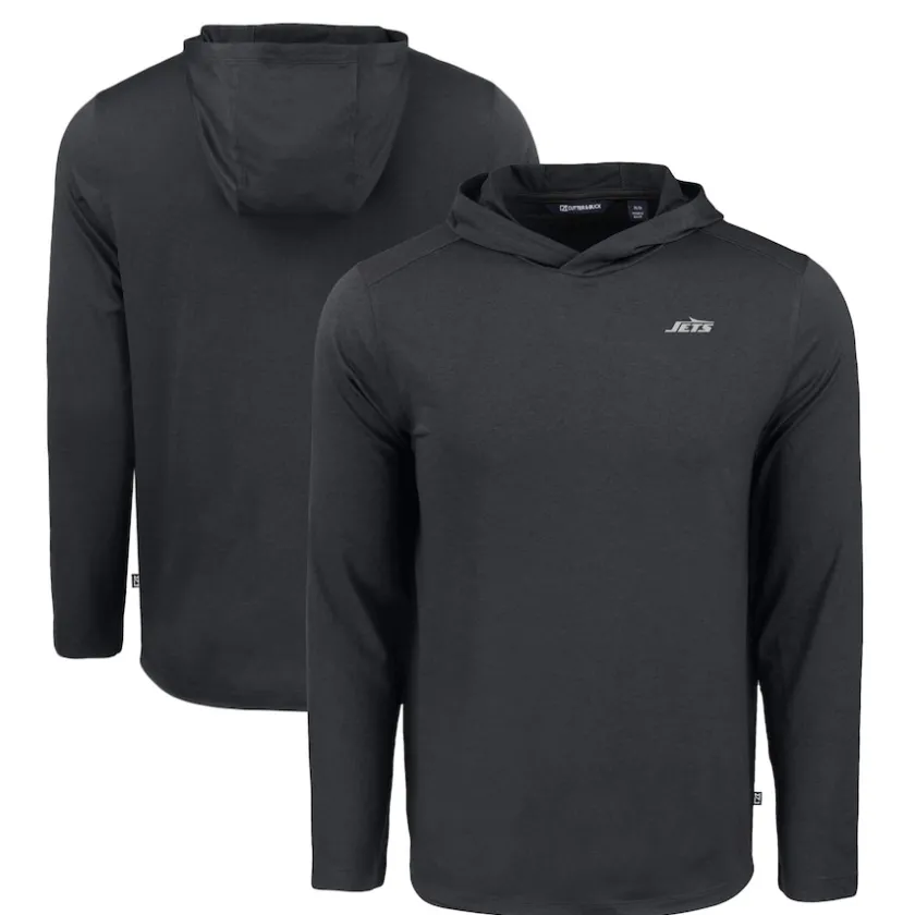 Sweaters & Dress Shirts^New York Jets Men's Cutter & Buck Black Monochromatic Logo Coastline Epic Comfort Eco Recycled Long Sleeve Hoodie T-Shirt