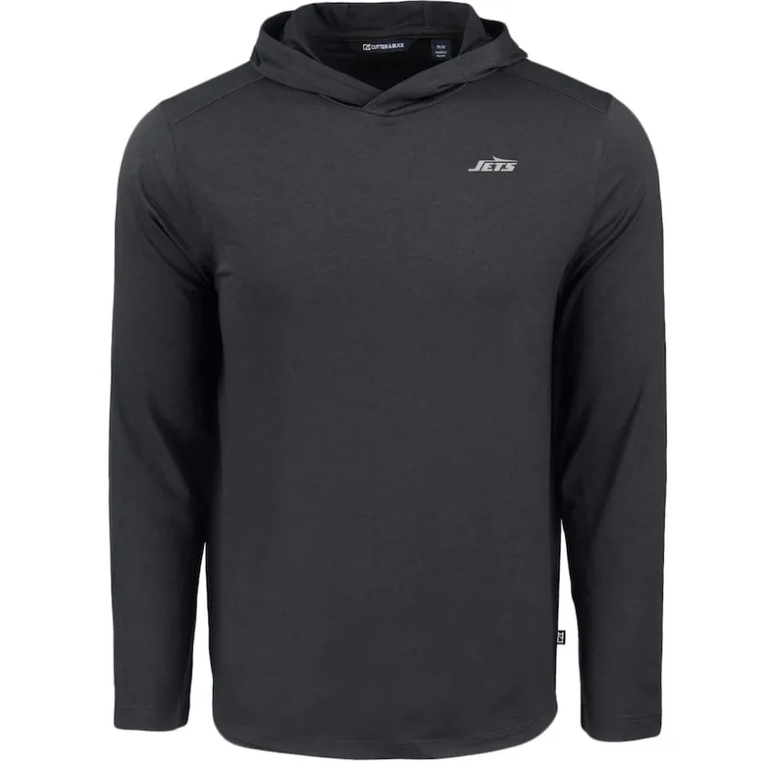 Sweaters & Dress Shirts^New York Jets Men's Cutter & Buck Black Monochromatic Logo Coastline Epic Comfort Eco Recycled Long Sleeve Hoodie T-Shirt