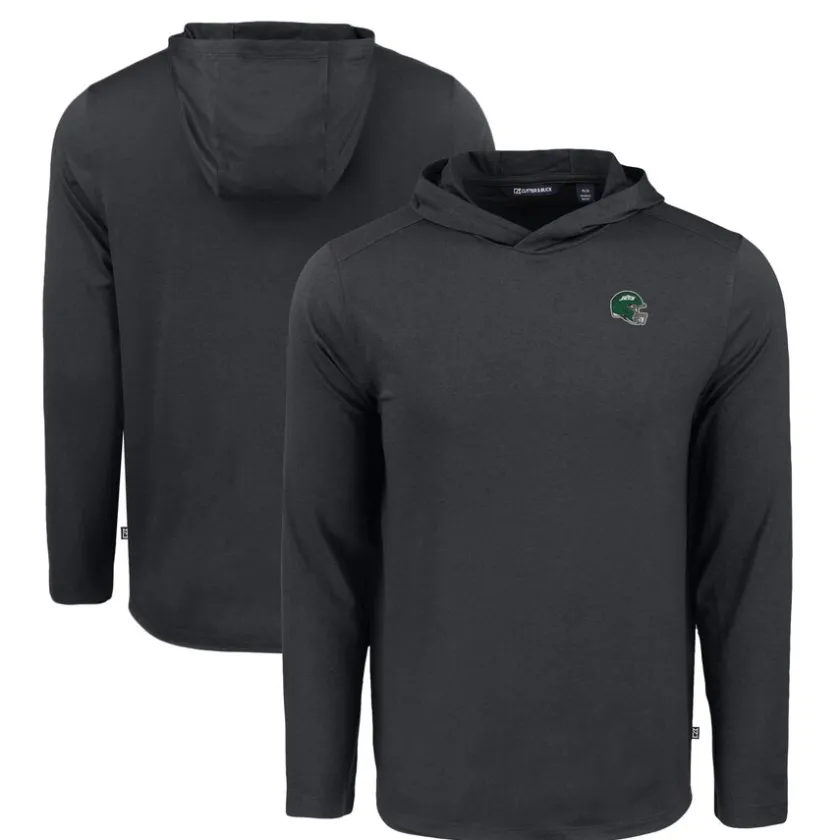 Sweaters & Dress Shirts^New York Jets Men's Cutter & Buck Black Helmet Coastline Epic Comfort Eco Recycled Long Sleeve Hoodie T-Shirt