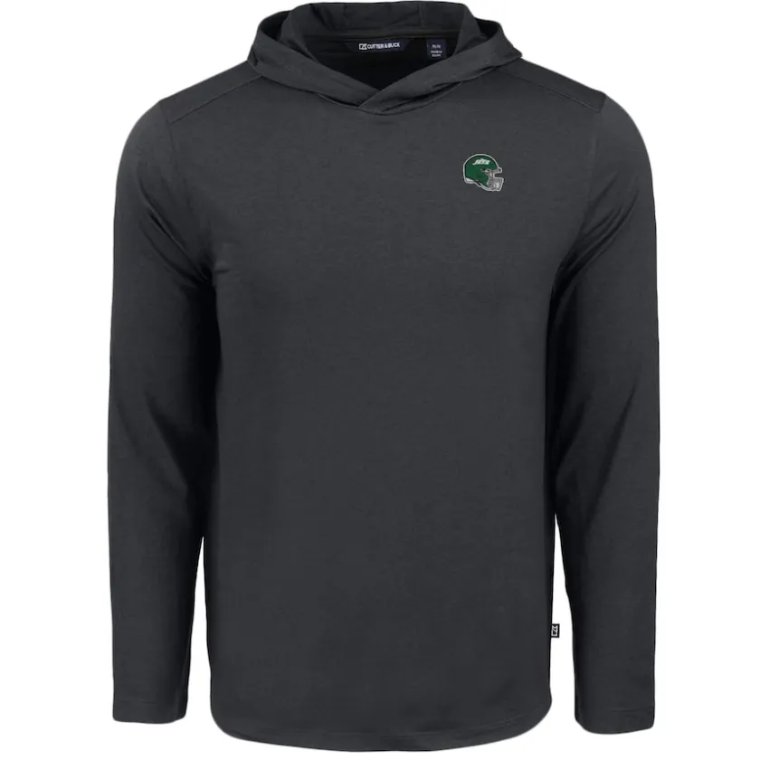 Sweaters & Dress Shirts^New York Jets Men's Cutter & Buck Black Helmet Coastline Epic Comfort Eco Recycled Long Sleeve Hoodie T-Shirt