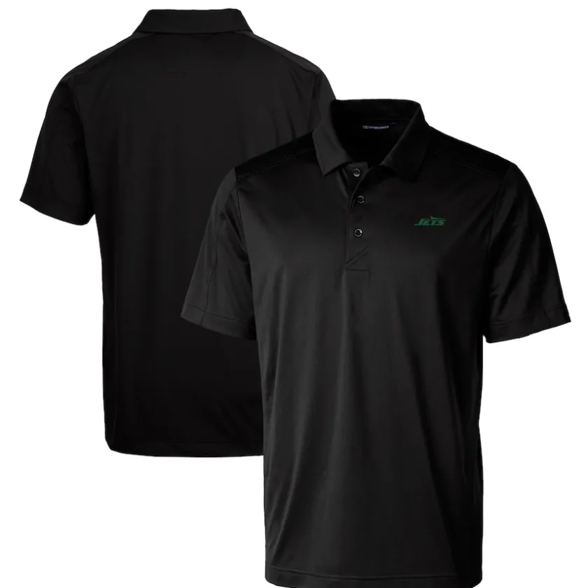 Polos|Big & Tall^New York Jets Men's Cutter & Buck Black Primary Logo Big & Tall Prospect Eco Textured Stretch Recycled Polo