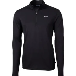 Big & Tall^New York Jets Men's Cutter & Buck Black Big & Tall Monochromatic Logo Virtue Eco Pique Recycled Quarter-Zip Pullover Top