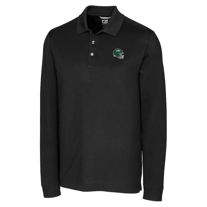 Big & Tall^New York Jets Men's Cutter & Buck Black Big & Tall Helmet DryTec Advantage Tri-Blend Pique Long Sleeve Polo