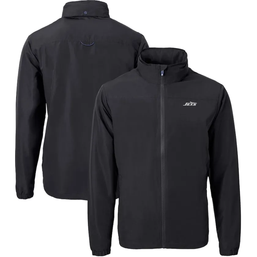 Big & Tall^New York Jets Men's Cutter & Buck Black Big & Tall Monochromatic Logo Charter Eco Knit Recycled Full-Zip Jacket