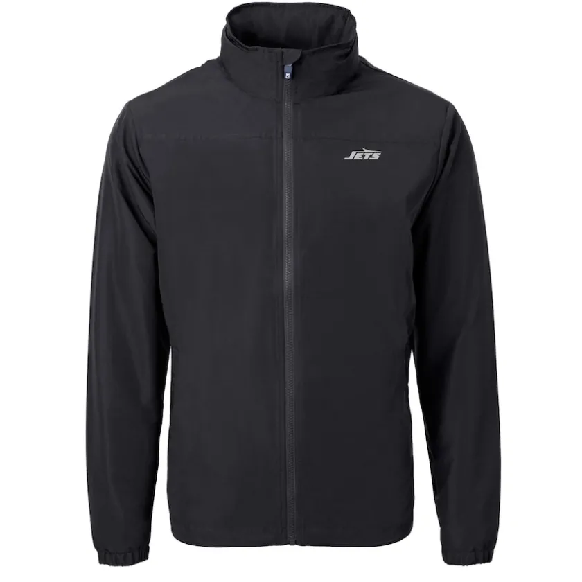 Big & Tall^New York Jets Men's Cutter & Buck Black Big & Tall Monochromatic Logo Charter Eco Knit Recycled Full-Zip Jacket