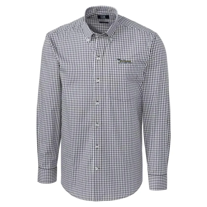 Sweaters & Dress Shirts^New York Jets Men's Cutter & Buck Charcoal Throwback Logo Easy Care Stretch Gingham Big & Tall Long Sleeve Button-Down Shirt