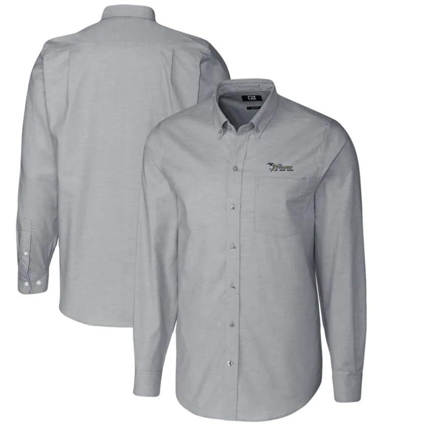 Sweaters & Dress Shirts^New York Jets Men's Cutter & Buck Charcoal Throwback Logo Big & Tall Long Sleeve Stretch Oxford Button-Down Shirt