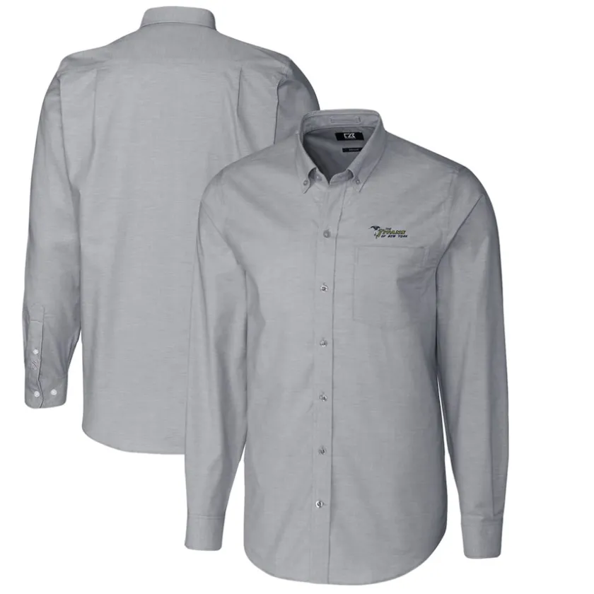 Sweaters & Dress Shirts^New York Jets Men's Cutter & Buck Charcoal Throwback Logo Big & Tall Long Sleeve Stretch Oxford Button-Down Shirt
