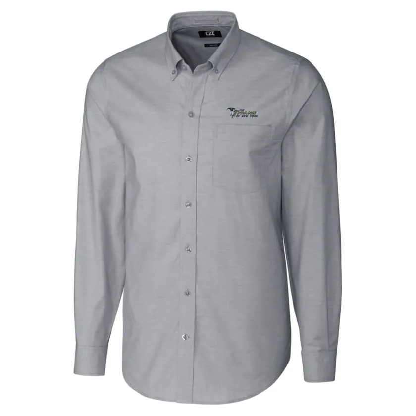 Sweaters & Dress Shirts^New York Jets Men's Cutter & Buck Charcoal Throwback Logo Big & Tall Long Sleeve Stretch Oxford Button-Down Shirt