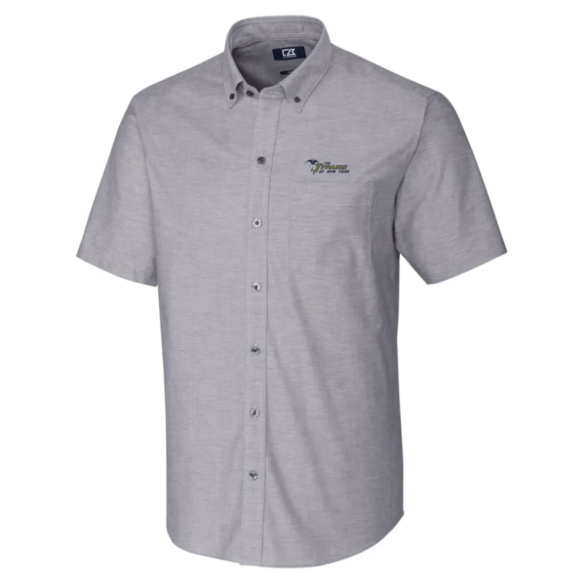 Sweaters & Dress Shirts^New York Jets Men's Cutter & Buck Charcoal Throwback Logo Big & Tall Stretch Oxford Button-Down Short Sleeve Shirt