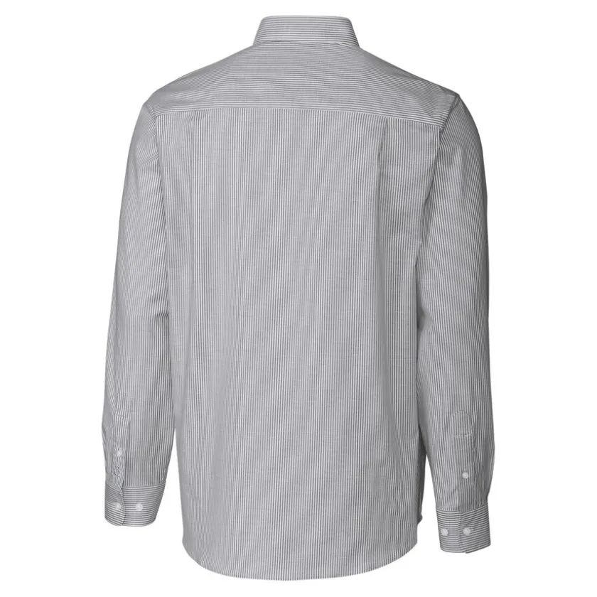Sweaters & Dress Shirts^New York Jets Men's Cutter & Buck Charcoal Throwback Logo Big & Tall Stretch Oxford Stripe Long Sleeve Button Down Shirt