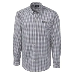 Sweaters & Dress Shirts^New York Jets Men's Cutter & Buck Charcoal Throwback Logo Easy Care Stretch Gingham Long Sleeve Button-Down Shirt