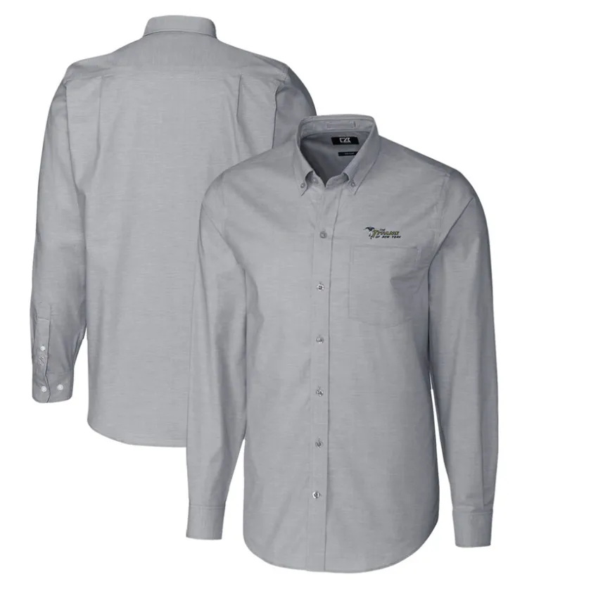 Sweaters & Dress Shirts^New York Jets Men's Cutter & Buck Charcoal Throwback Logo Long Sleeve Stretch Oxford Button-Down Shirt