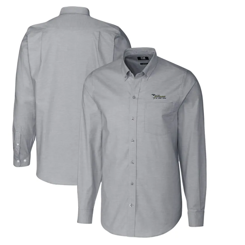 Sweaters & Dress Shirts^New York Jets Men's Cutter & Buck Charcoal Throwback Logo Long Sleeve Stretch Oxford Button-Down Shirt