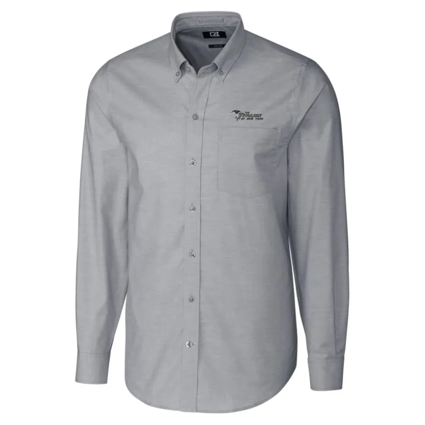 Sweaters & Dress Shirts^New York Jets Men's Cutter & Buck Charcoal Throwback Logo Long Sleeve Stretch Oxford Button-Down Shirt