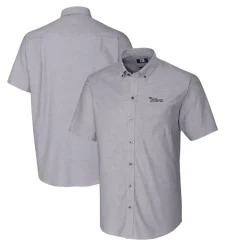Sweaters & Dress Shirts^New York Jets Men's Cutter & Buck Charcoal Throwback Logo Stretch Oxford Button-Down Short Sleeve Shirt