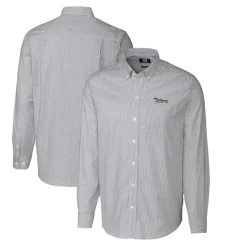 Sweaters & Dress Shirts^New York Jets Men's Cutter & Buck Charcoal Throwback Logo Stretch Oxford Stripe Long Sleeve Button Down Shirt