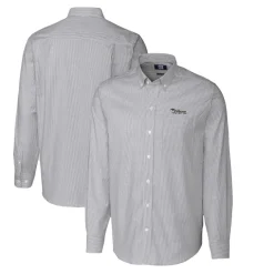 Sweaters & Dress Shirts^New York Jets Men's Cutter & Buck Charcoal Throwback Logo Stretch Oxford Stripe Long Sleeve Button Down Shirt