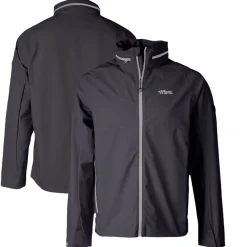 Accessories|Rainwear^New York Jets Men's Cutter & Buck Graphite Throwback Logo Vapor Water Repellent Stretch Full-Zip Rain Jacket