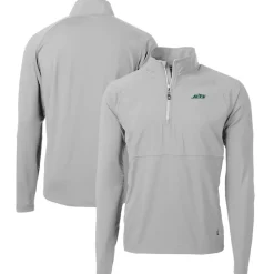 Jackets^New York Jets Men's Cutter & Buck Gray Primary Logo Adapt Eco Knit Hybrid Recycled Raglan Quarter-Zip Top