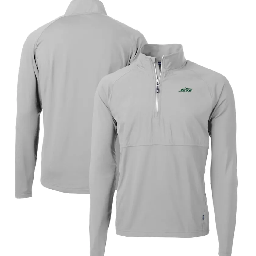 Jackets^New York Jets Men's Cutter & Buck Gray Primary Logo Adapt Eco Knit Hybrid Recycled Raglan Quarter-Zip Top