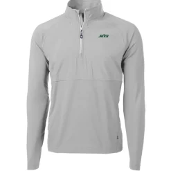 Jackets^New York Jets Men's Cutter & Buck Gray Primary Logo Adapt Eco Knit Hybrid Recycled Raglan Quarter-Zip Top
