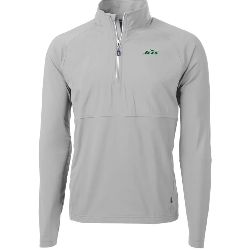 Jackets^New York Jets Men's Cutter & Buck Gray Primary Logo Adapt Eco Knit Hybrid Recycled Raglan Quarter-Zip Top