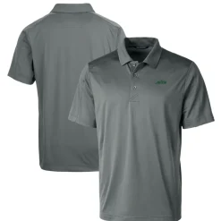 Polos^New York Jets Men's Cutter & Buck Gray Primary Logo Prospect Eco Textured Stretch Recycled Polo