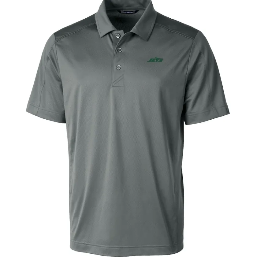 Polos^New York Jets Men's Cutter & Buck Gray Primary Logo Prospect Eco Textured Stretch Recycled Polo
