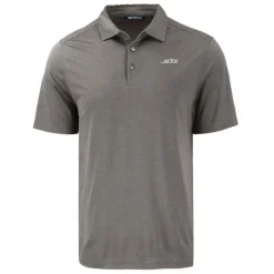 Polos^New York Jets Men's Cutter & Buck Gray Monochromatic Logo Coastline Epic Comfort Eco Recycled Polo