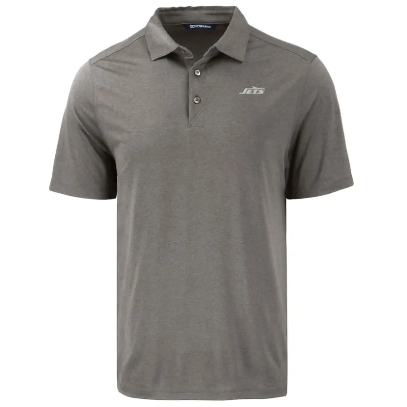 Polos^New York Jets Men's Cutter & Buck Gray Monochromatic Logo Coastline Epic Comfort Eco Recycled Polo