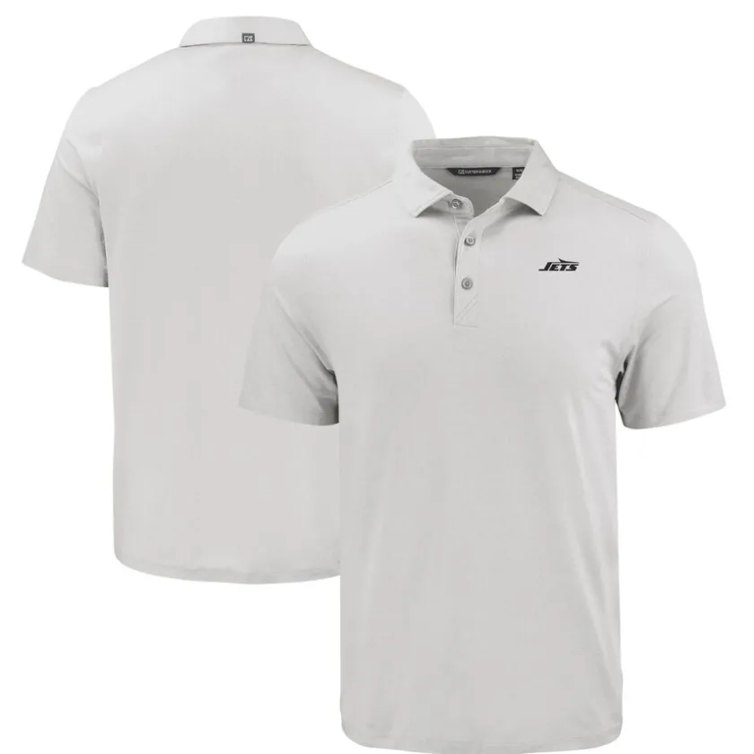 Polos^New York Jets Men's Cutter & Buck Gray Monochromatic Logo Coastline Epic Comfort Eco Recycled Polo