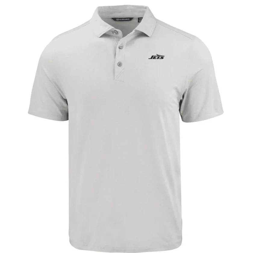 Polos^New York Jets Men's Cutter & Buck Gray Monochromatic Logo Coastline Epic Comfort Eco Recycled Polo