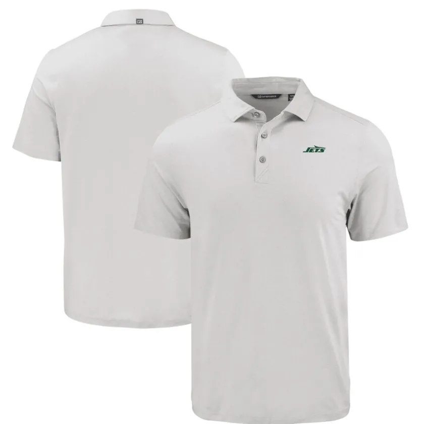 Polos^New York Jets Men's Cutter & Buck Gray Primary Logo Coastline Epic Comfort Eco Recycled Polo
