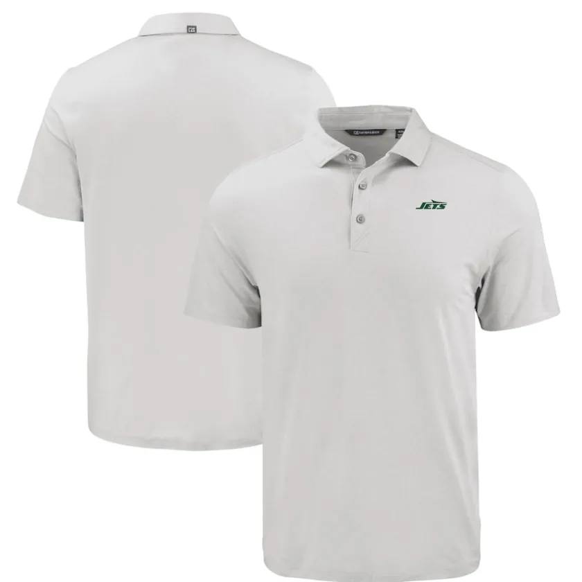 Polos^New York Jets Men's Cutter & Buck Gray Primary Logo Coastline Epic Comfort Eco Recycled Polo